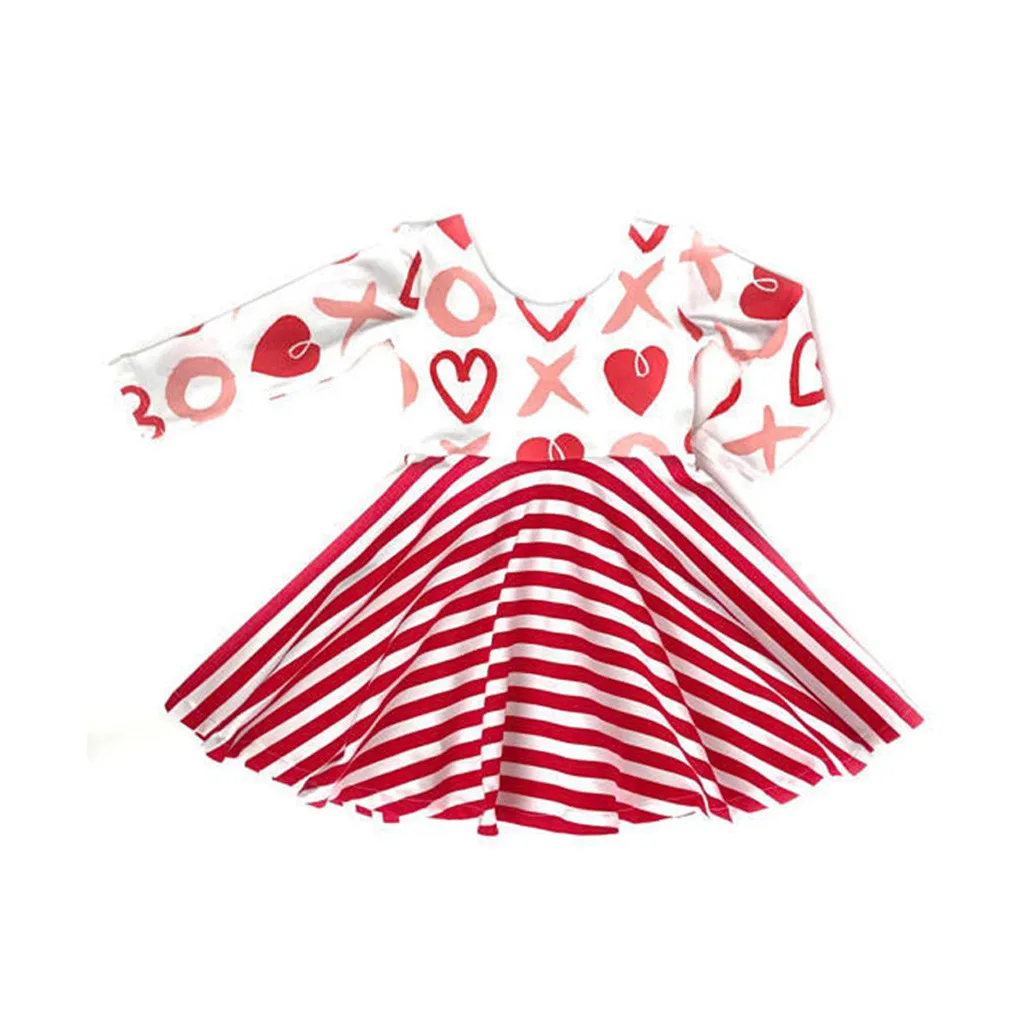MUQGEW День Святого Валентина милый малыш для новорожденных девочек в полоску Сердце печати платье принцессы с длинными рукавами Топы vestidos прекрасные подарки