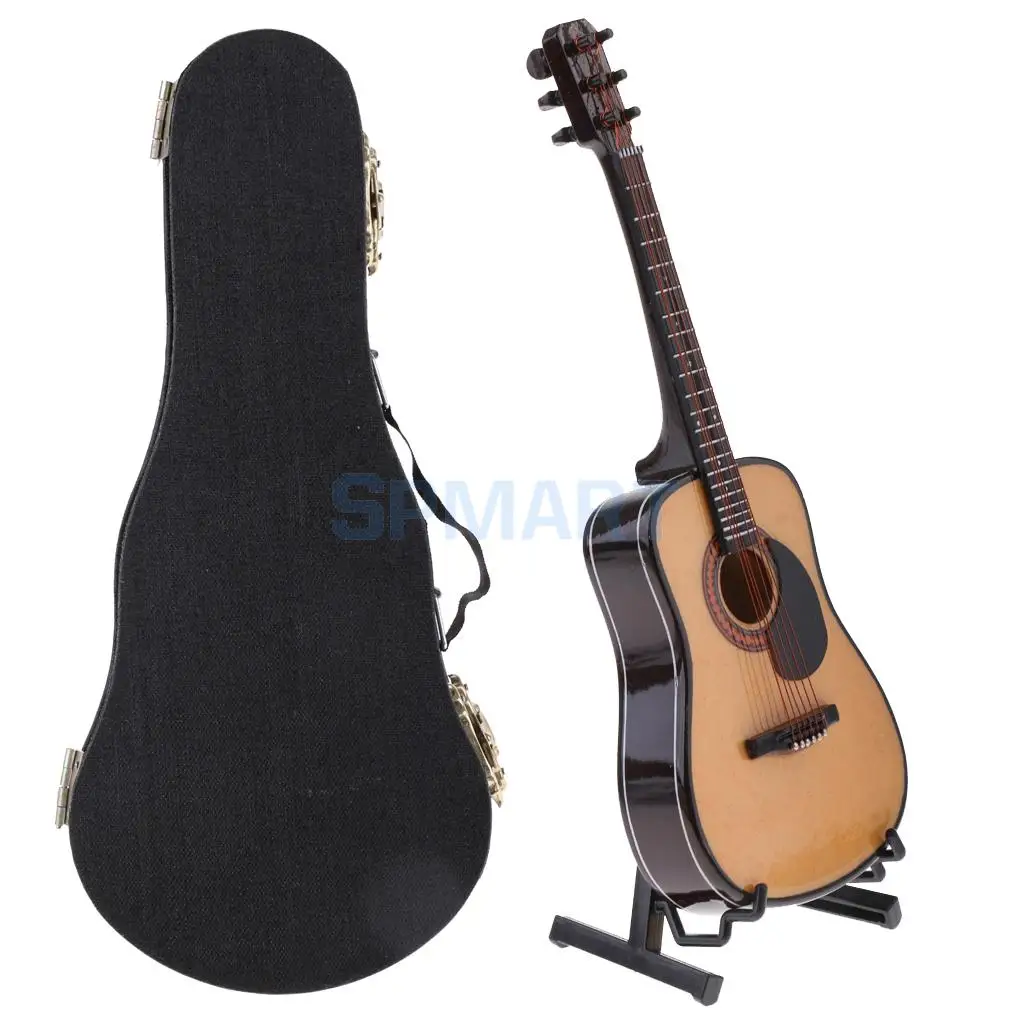 

1/6 Scale Wooden Guitar Model with Stand PU Box Dollhouse Miniature Decor Musical Instrument for Action Figures Dolls