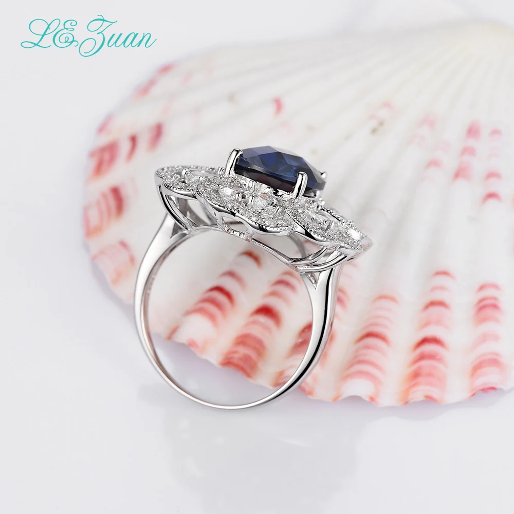 

I&zuan Real 925 Sterling Silver Jewelry Ring Prong Setting 6.58ct Blue Stone Cluster Gems Flower Luxury Rings For Women