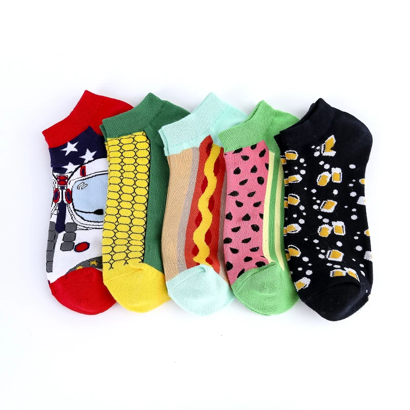 

Funny Watermelon Beer Astronaut Corn Socks Invisible Ankle Summer Boat Low Short Socks Women Men Cotton Casual Happy Socks Male