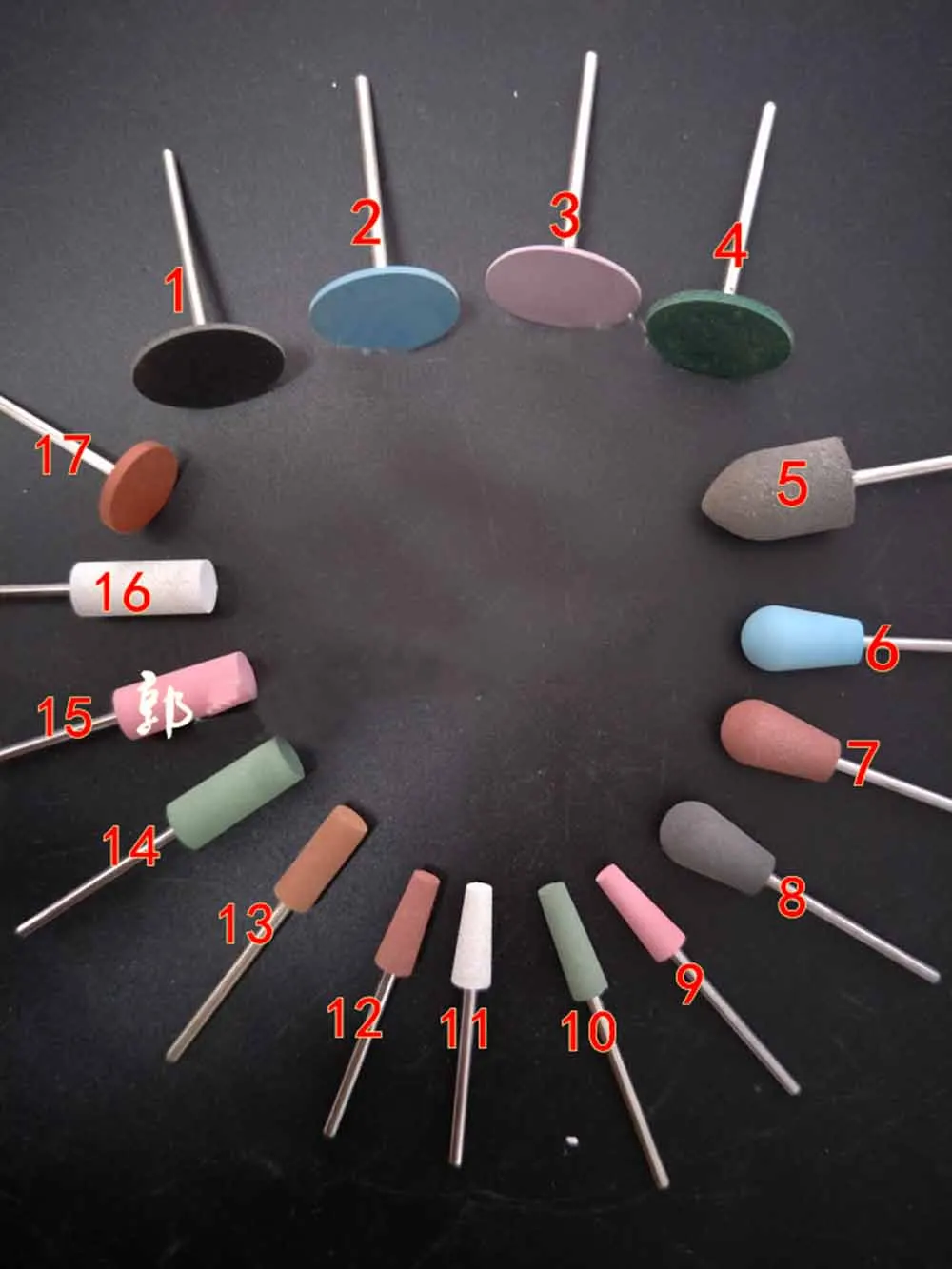 17 Pcs Dental materials silicone rubber polishing grinding wheel plastic care handle base rubber tire denture grinding head