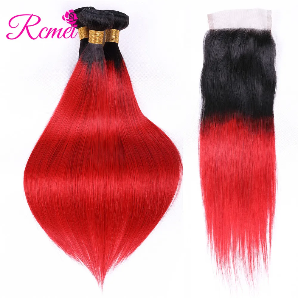 Ombre T1B RED Bundles With Closure