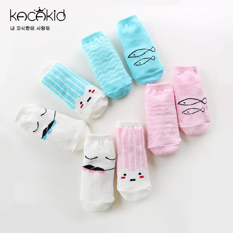 Kacakid детская коттоновые носки детские Для мальчиков и девочек милые противоскользящие носки маленького малыша носки с принтом партия из 4 пар