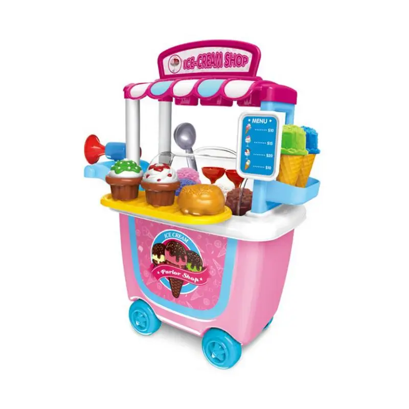 Игровой домик игрушки маленький супермаркет игрушечная тележка ведро моделирование гриль тележка детские развивающие игрушки рождественские подарки - Цвет: Ice cream car