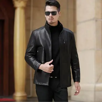 

HOT Winter new plus velvet thick leather jacket men's Mink stand collar leather jacket Men natural Comfortable leather down coat