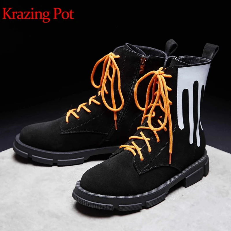 

krazing pot cow suede British school graffiti mixed color cowboy western boots gorgeous gladiator retro casual ankle boots L02