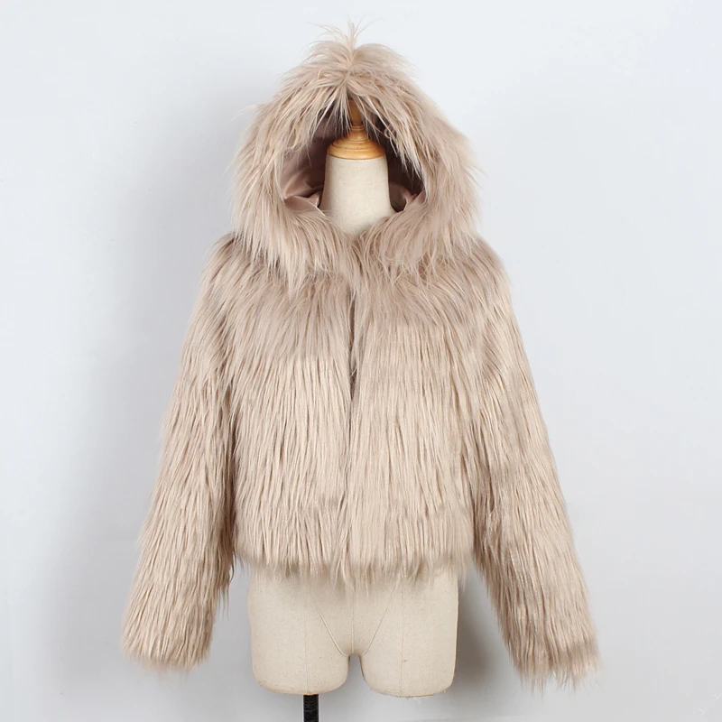 ZADORIN/10 цветов, осенне-зимнее пальто из искусственного меха с капюшоном и длинным рукавом, женская короткая пушистая искусственная Меховая куртка, большие размеры, уличная одежда