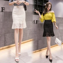 TingYiLi кружевная юбка русалки, Корейская элегантная облегающая юбка-карандаш, черная бежевая красная юбка до колена, женские юбки
