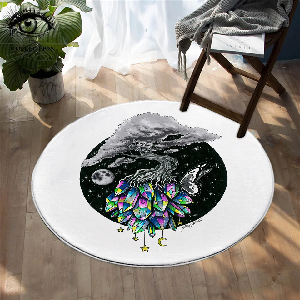 Crystal Tree By Pixie Cold Art Area Tappeti Colorful Rock Round Carpet Star Moon Planet Floor Mat Butterfly Antiscivolo Alfombra 150Cm