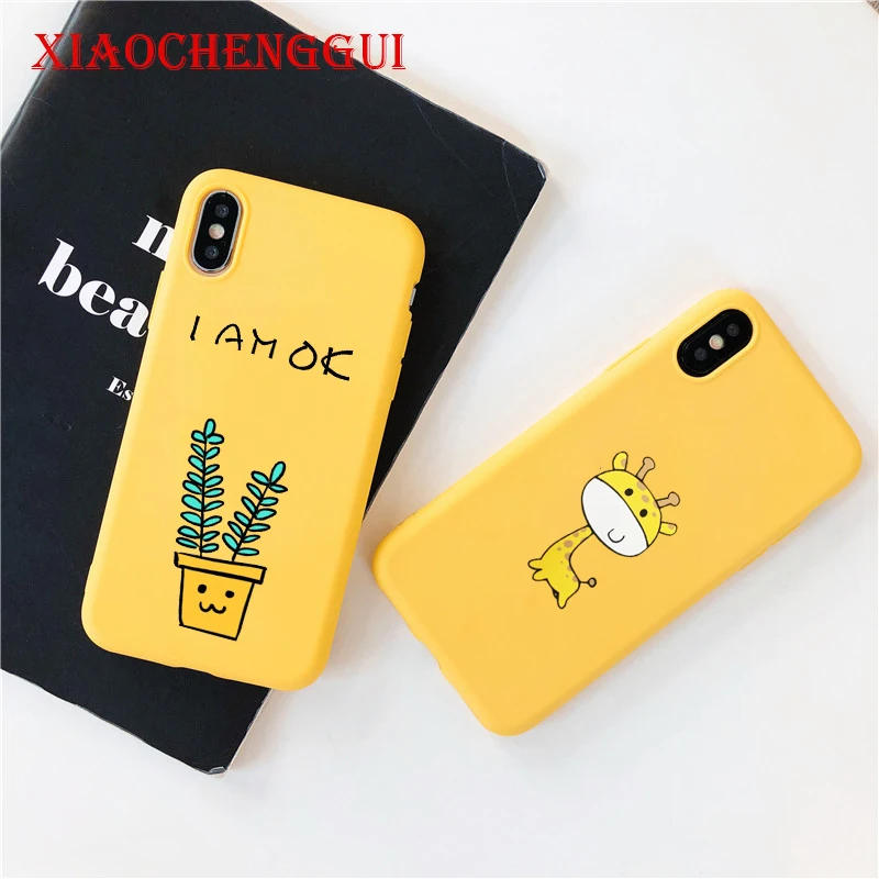 

Cute Cartoon Giraffe Plant Soft silicone Case for iphone X XS MAX XR Yellow Back Cover Case for iphone 5 5S 6 7 8 6S Plus Coque