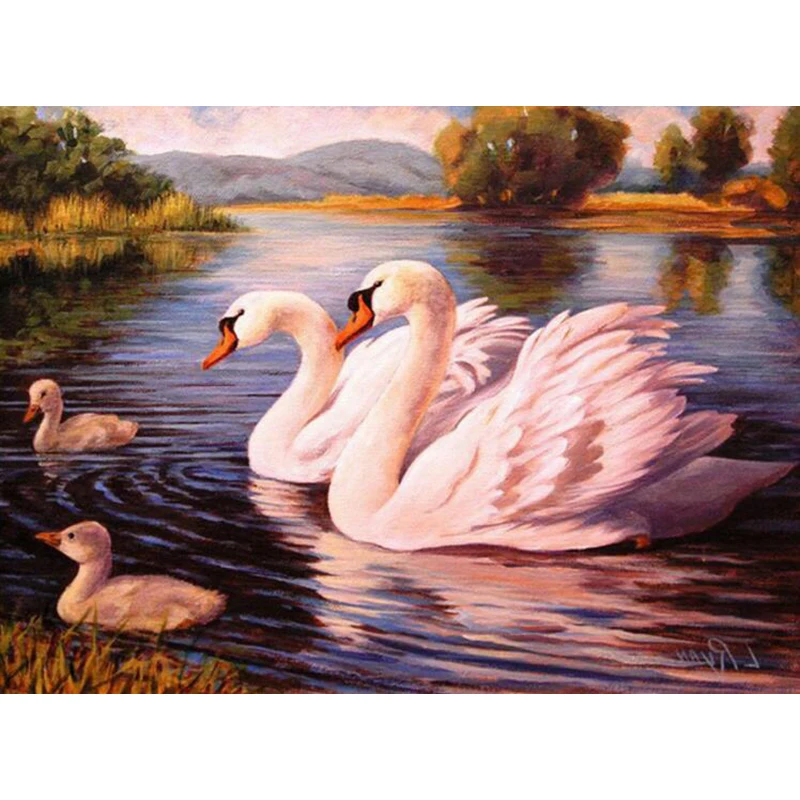 

LaoJieYuan Crystal embroidery cross stitch colorful swan picture home decoration gift round diy pebble round diamond painting