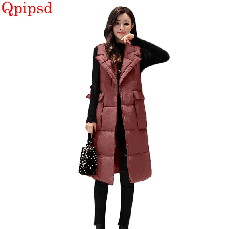 

Women Sleeveless Jacket Vest 2018 Autumn Winter Korean New Down Cotton Waistcoat Female Long Slim Vest Waistcoat Women Warm Coat