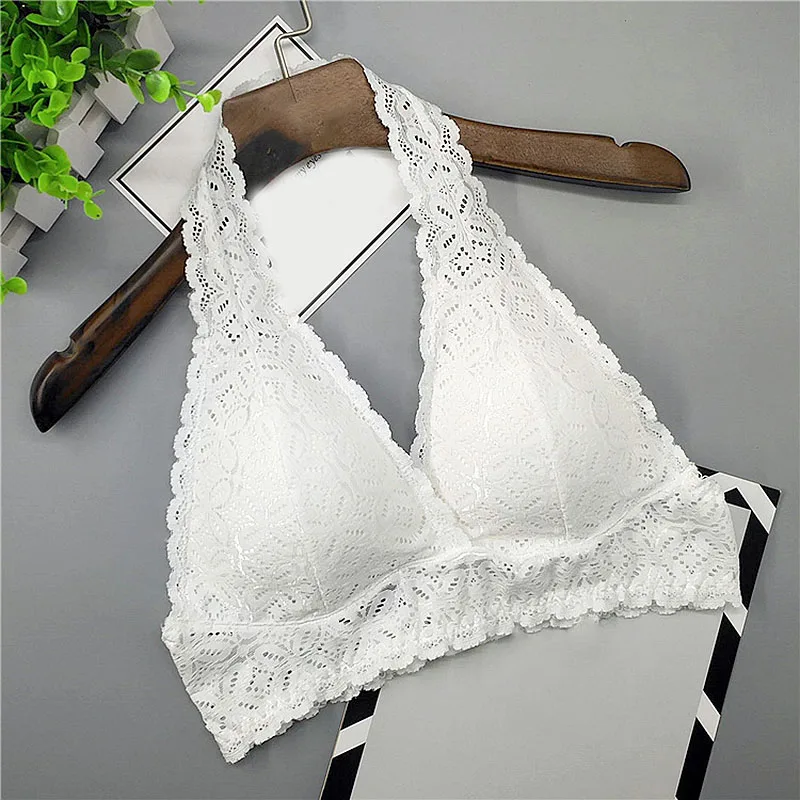 LNRRABC Wire Free Women Lace Bras Sexy Halfter Bra Beach Suit Female