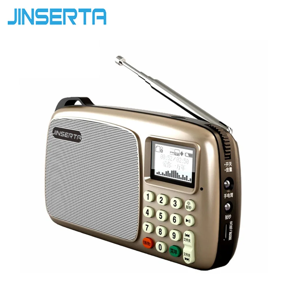 JINSERTA Мини Портативный fm-радио Встроенные колонки MP3 плеер ЖК-экран Поддержка TF карты воспроизведения светодиодный фонарик