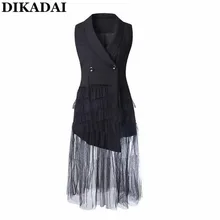 Fashion Runway Long Blazer and Jackets Women sleeveless Vest Blazer dresses elegant office ladies street wear Blazer Meshdress