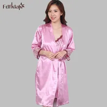 Высокое качество плюс размер весна осень женский шелковый халат и платье комплект женская ночная рубашка Женский сексуальный Халат домашний костюм Кружевной Халат