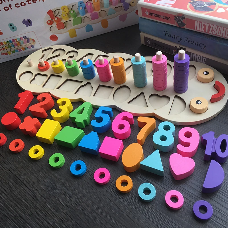 3 Style Wooden Montessori Materials Learning To Count Numbers Matching Digital Shape Match Early Education Teaching Math Toys