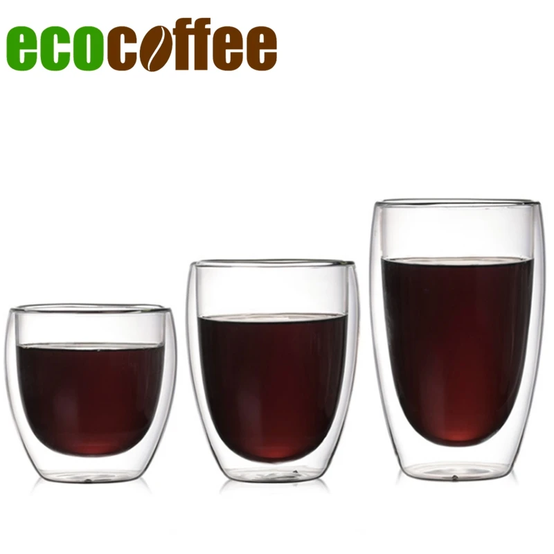 

Ecocoffee New Double-wall Insulated Glass Mug 250/350/450ml Clear Strong Double layer Cup Heat Resistant Design