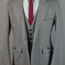 Последние конструкции пальто брюки серый Твид комплект со смокингом жениха 3 предмета мужские костюмы для свадебного ужина, изготавливаемая на заказ костюм жениха дружки наряд