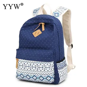 

Korean style Women school large capacity canvas backpack Dot 2017 Fashion Youth Ladies Backpack Computer bags