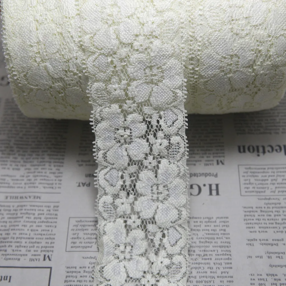 

A roll 70 yards 56mm width light yellow high-Elastic Stretch Lace trim hairband garment/clothes accessories G28