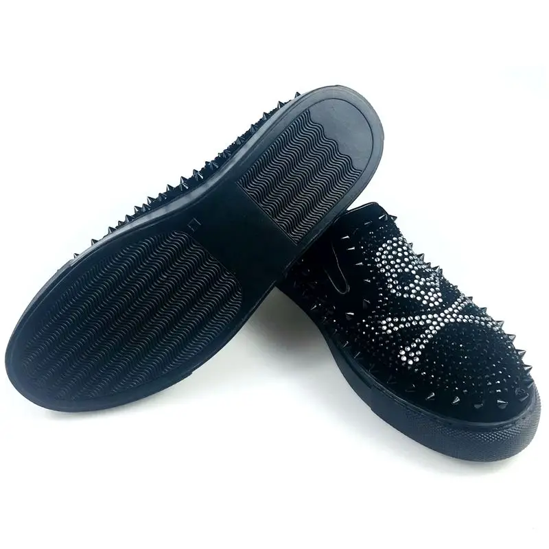Men brand designer rivet Men designer silver skull Diamond Rhinestones Spikes