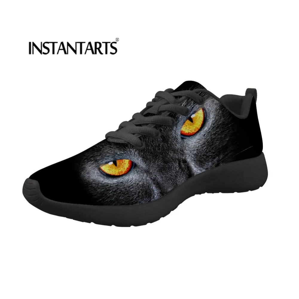 

INSTANTARTS Brand Designer Spring Mesh Flats Shoes Women Fashion 3D Cats Eyes Printing Breathable Shoes Flats for Ladies Girls