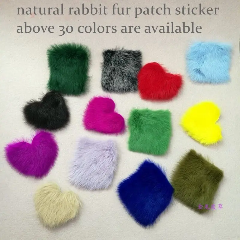 

New arrival natural rabbit fur decoration clothes 5pcs/pack repair jeans patch cute carton DIY material heart shape love