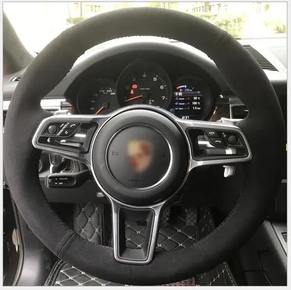 For Porsche Cayenne Black Hand Sched Car Steering Wheel Cover For Porsche Cayenne Black Hand Sched Car Steering Wheel Cover Custom Special Automobile Handle Sleeve