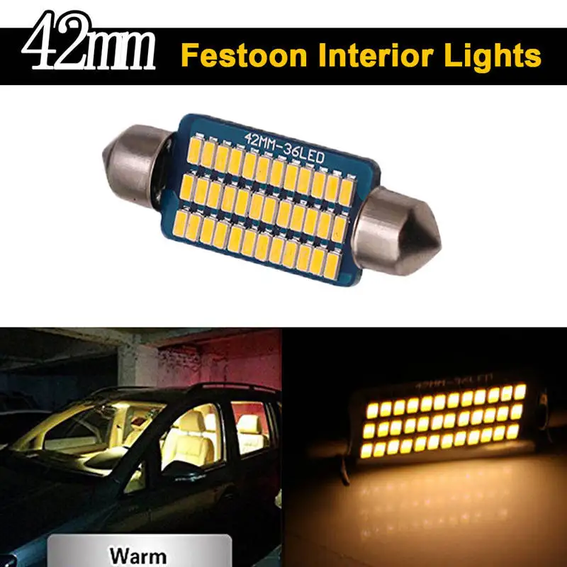 

Keyecu Warm White Canbus 42mm 3014 36SMD Festoon Led Interior Map Dome Light Bulbs map lights, trunk lights, license plate light