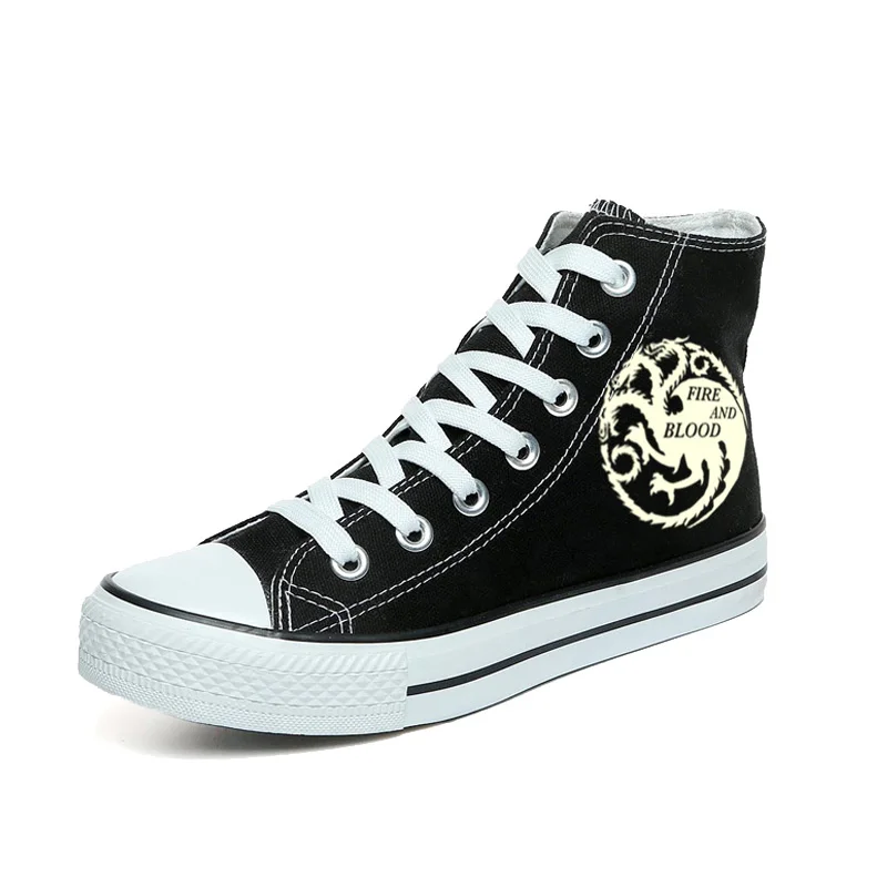 

The Game of Thrones Luminous Canvas Shoes The Fire and Blood Hand Painted Shoes Men High Top Sneakers Glow in the Dark Shoes