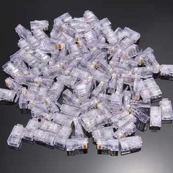 

NEW 100pcs/lots RJ45 8pin Modular Plug 8P8C Network Crystal Modular Plug Cable Connector Adapter for Cat5, Cat5e Cable