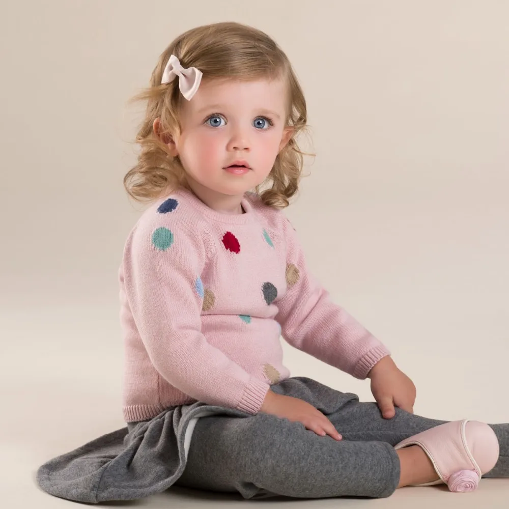 DB4218 dave bella/осенний свитер точки жаккарда для маленьких девочек разноцветный розовый свитер абрикосового цвета милый топ