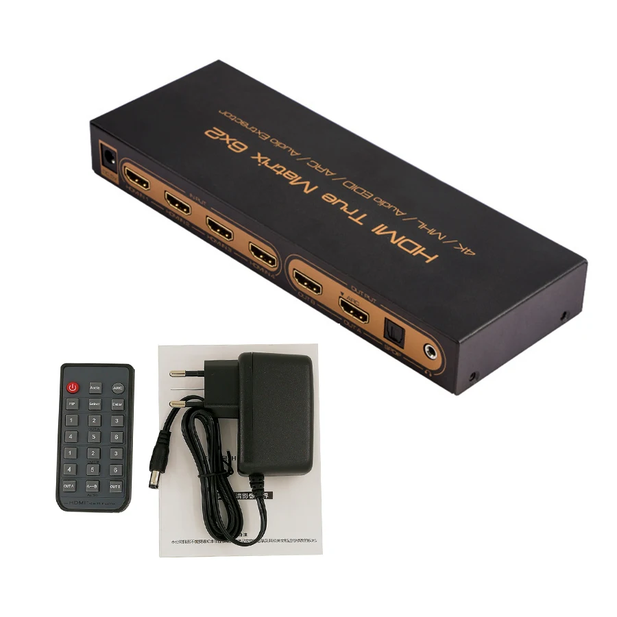 HDMI Matrix 6X2 PIP 4K 1080P 3D ARC HDMI аудио экстрактор Edid 5.1CH переключатель сплиттер 6 HDMI вход 2 выхода с пультом дистанционного управления