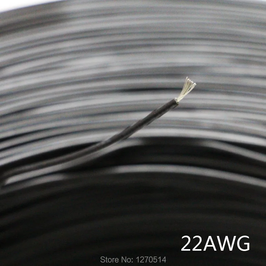 Луженый Медный черный кабель 22AWG электрический провод изолированный из ПВХ