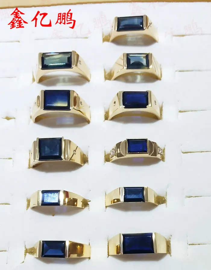 18 k золотое инкрустированное кольцо из натурального сапфира для мужчин и wo мужской стиль простая Мода с бриллиантом