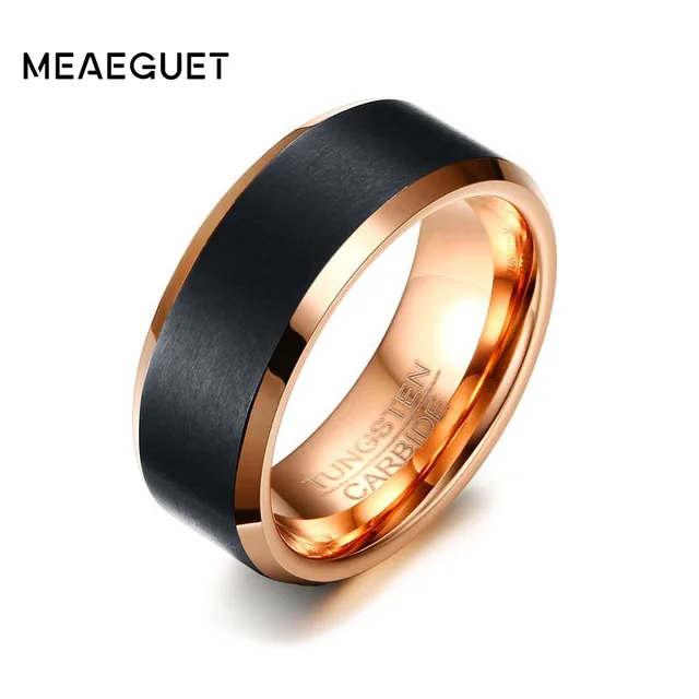 Meaeguet 8mm Black Tungsten Carbide Ring Rose Gold Color Engagement Meaeguet 8mm Black Tungsten Carbide Ring Rose Gold Color Engagement For Men Wedding Bands Jewelry