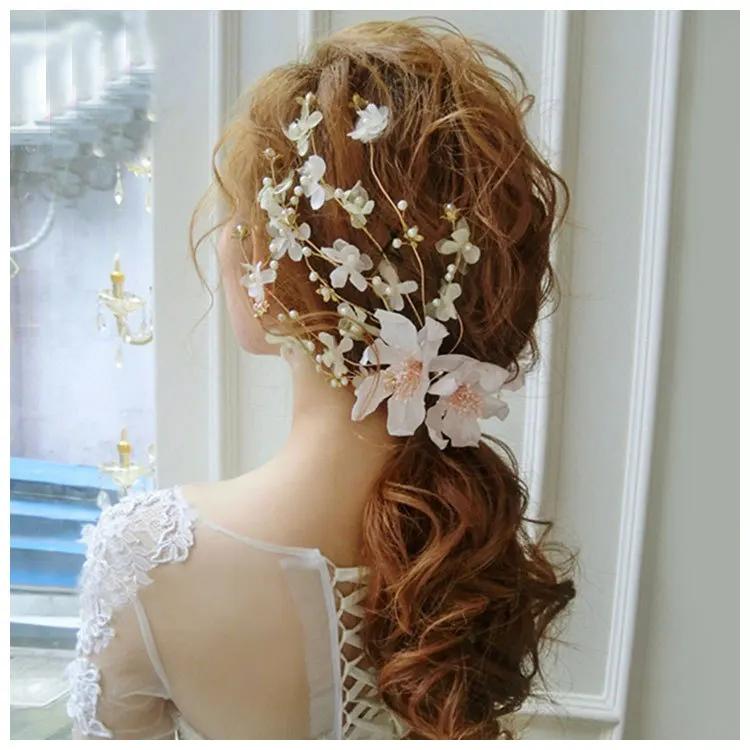 

Idealway Luxury Gold Hairgrips Pearl Lace Hair Jewelry Festival Gifts Bride Hairpin Wedding Bridal Hairpieces Accessories