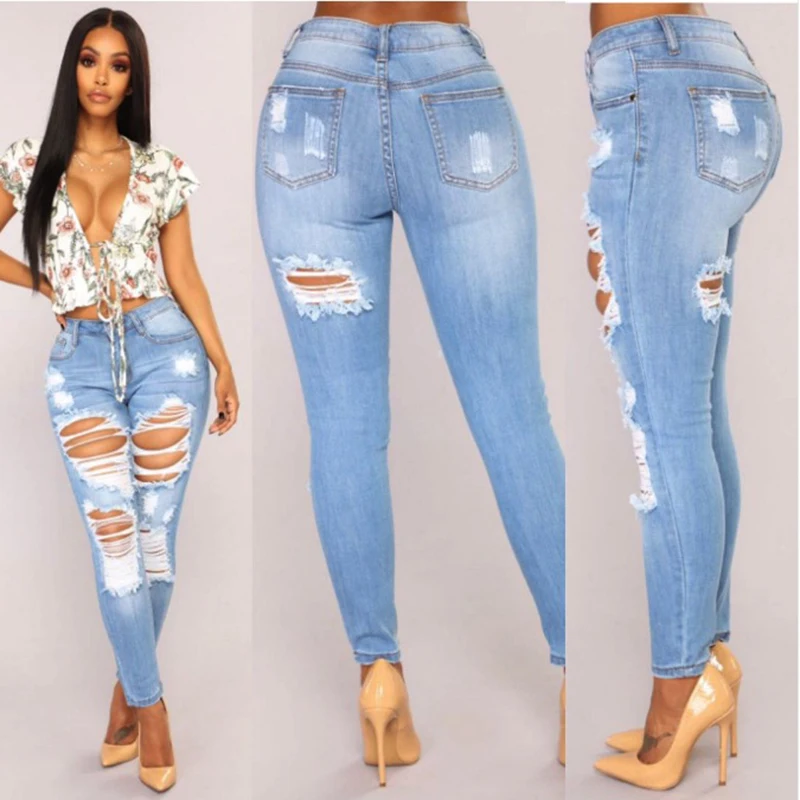 2018 Hot Deal Jeans Women Basic Classic High Waist Skinny Pencil Blue