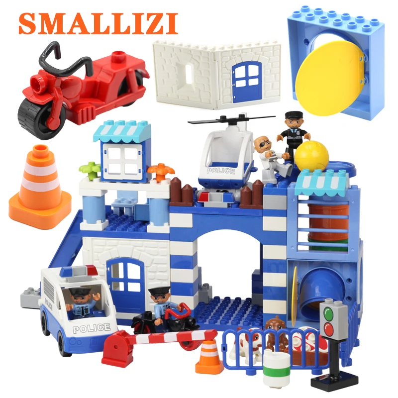 

DIY bricks Toys big building blocks Police station Components constabulary slide house Architecture compatible duplos Child gift