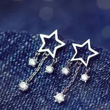 Anenjery 925 пробы серебряные серьги гвоздики звезда кисточкой циркон простые элегантные серьги для женщин S-E139