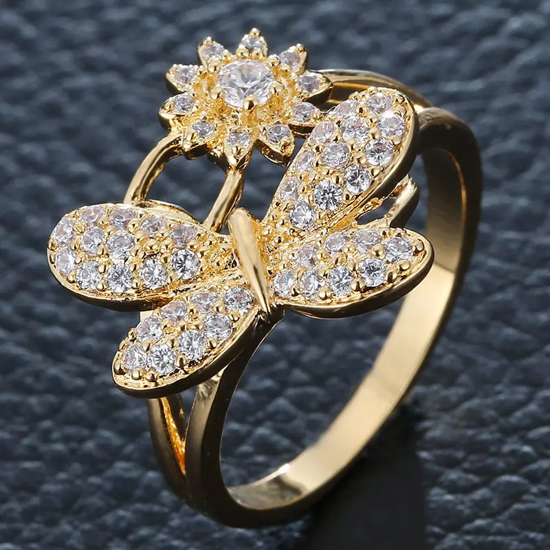 

Hollow Butterfly Cute Sunflower Finger Ring Romantic Woman Gold Silver Ladies Elegant Engagement Wedding 925 Lovers Ring