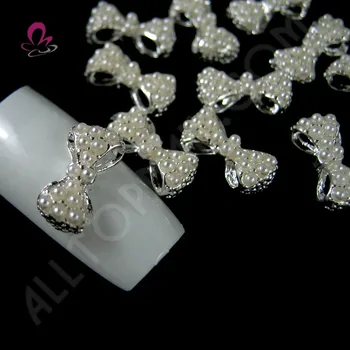 

Pearl Bow Nail Art 3d Alloy Decoration 50pcs white