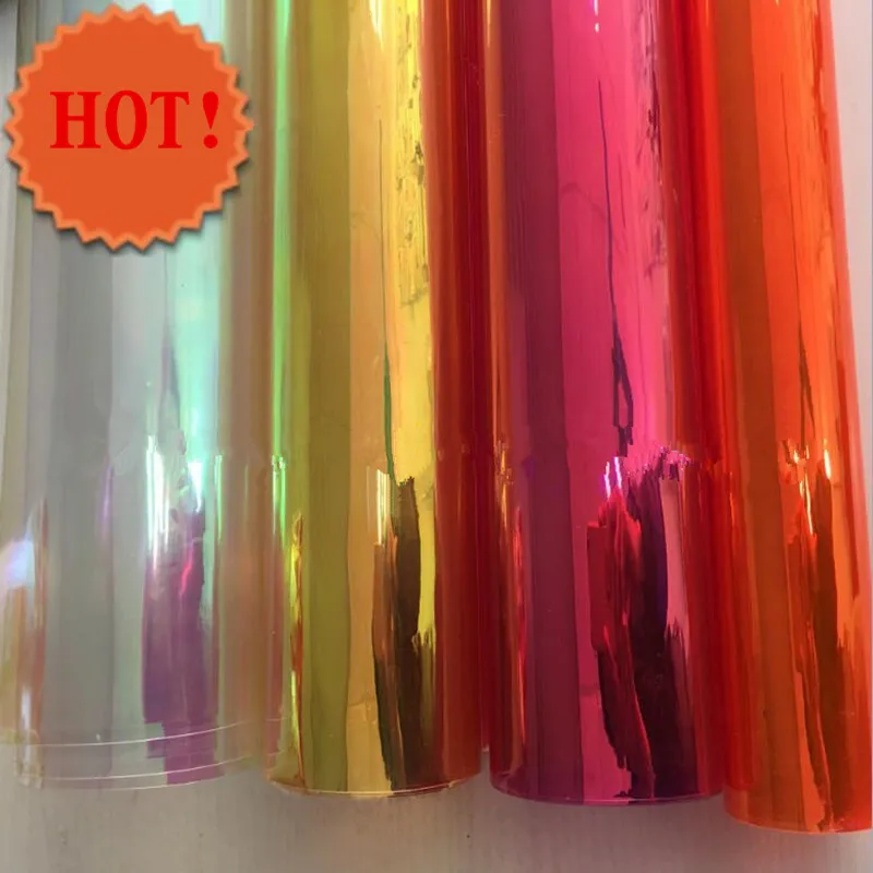 

93 x 94cm Clear Glitter PVC Vinyl Fabrics Iridescent Magic Mirror Reflective Laser Changing Rainbow Metal Plastic Film Leather