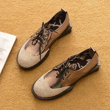 Британский стиль Винтаж Оксфорд обувь с толстыми подошвами стразы, со шнуровкой, обувь со шнуровкой на Плоском Каблуке тонкие туфли женская обувь zapatos mujer Новые модели обуви