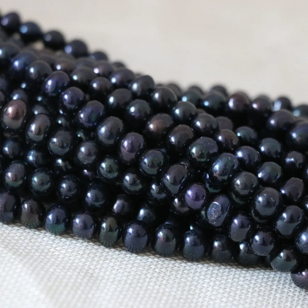 Beauty 7-8mm black natural pearl beads freshwater cultured wholesale retail factory price fine jewelry making 15inch B1338
