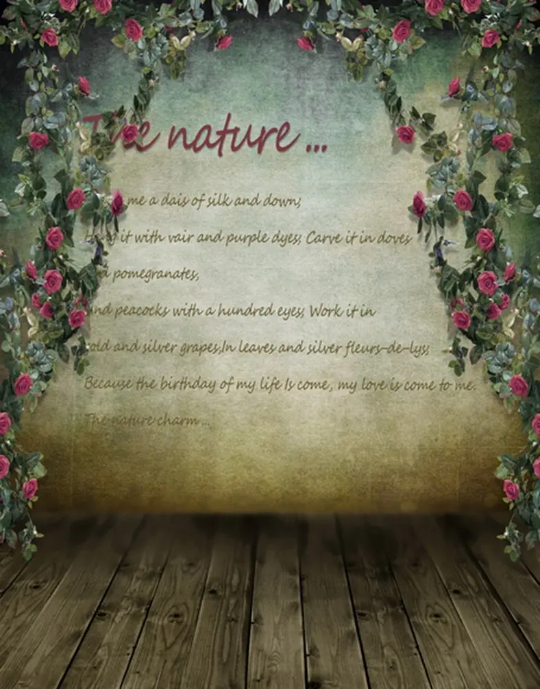 

5x7ft Wooden Floor Rose Flowers Poem Photography Backdrops Photo Props Studio Background
