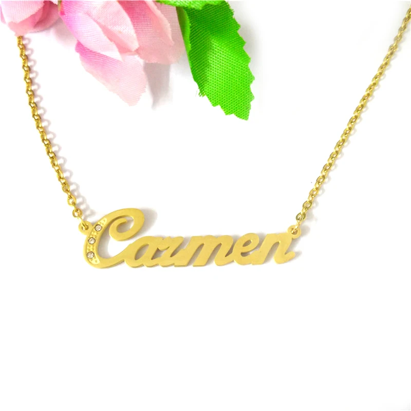 Женское Ожерелье на заказ с именным именем колье золотого цвета надписью Carmen