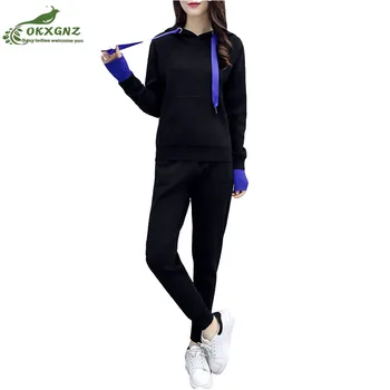 

2020 new women's spring knitted two-piece large size long-sleeved long trousers casual fashion suit female tide was thin OKXGNZ
