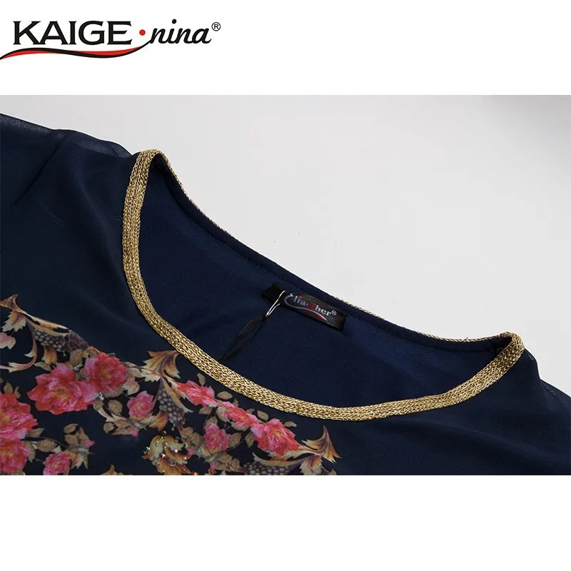 New 2015 Summer Style Women Vintage Dress Diamonds Detor Floral Print Casual Loose Chiffon Dresses Vestidos Large Plus Sizes